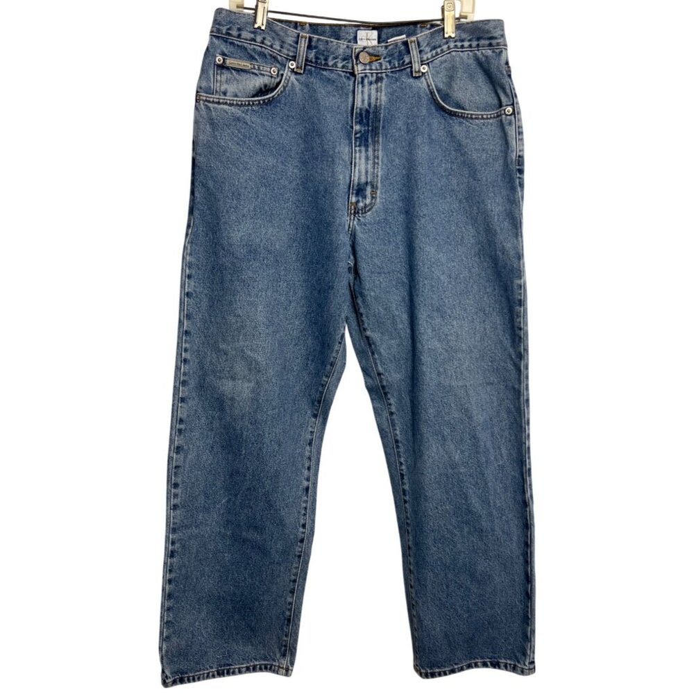 Calvin Klein Mens Classic Fit 100% Cotton Jeans Size 36 Double Stone Wash Denim